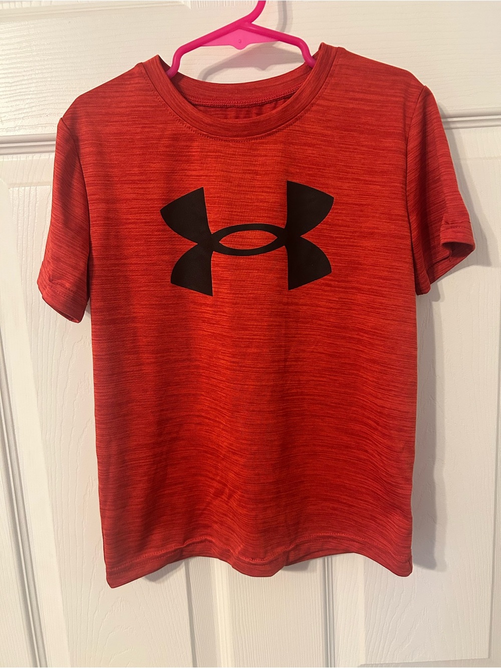 Boys, Under Armour, Red Performance Tee with Black Logo, Size 6